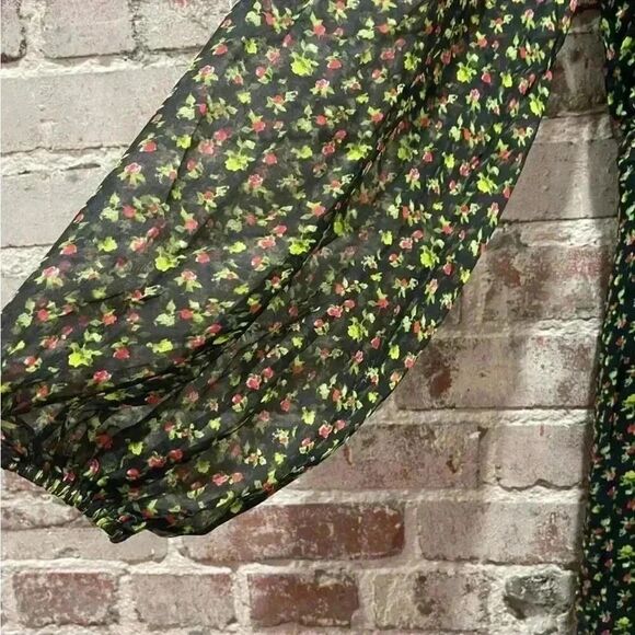 CAROLINE CONSTAS Vivian Winter Rose Black Floral Full Length 100% Silk Dress XS - Picture 12 of 15